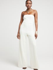 River Island Cream Bandeau Wide Leg Jumpsuit - Image 1 of 4