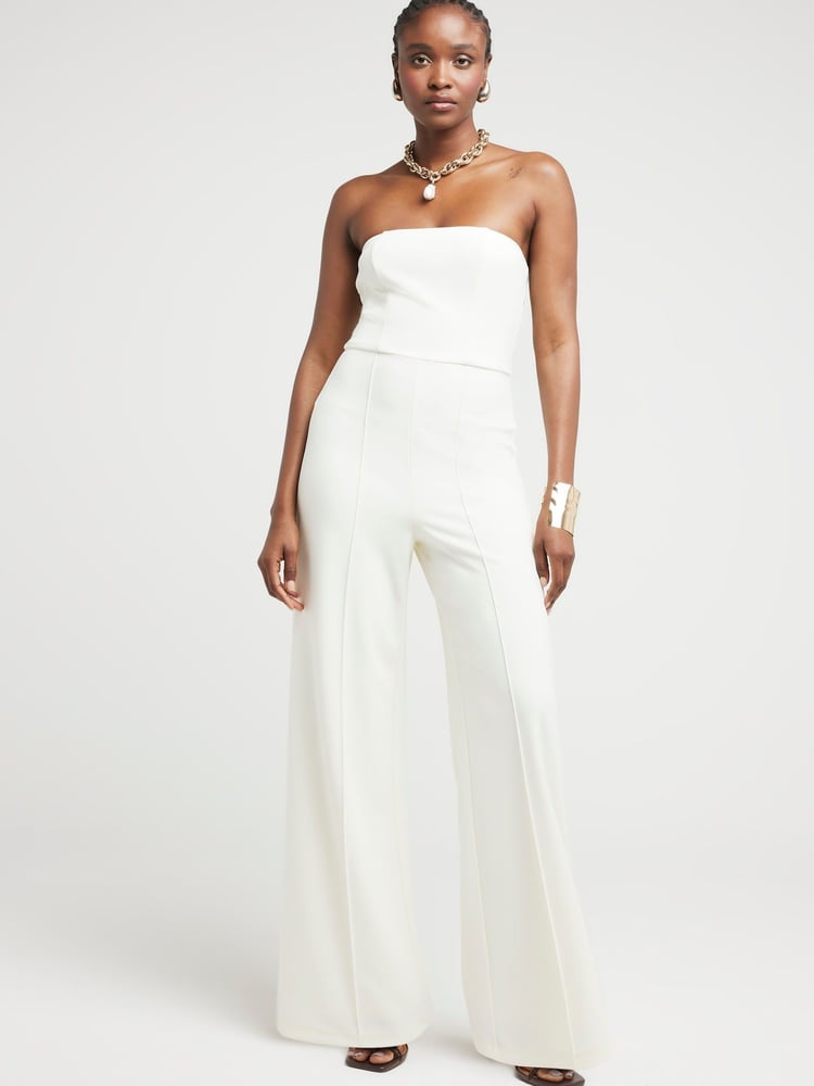 River Island Cream Bandeau Wide Leg Jumpsuit - Image 1 of 4