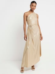 River Island Gold Asym Pleat Slit Midi Dress - Image 1 of 5