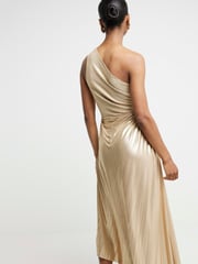 River Island Gold Asym Pleat Slit Midi Dress - Image 2 of 5