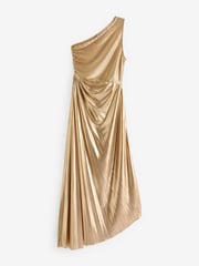River Island Gold Asym Pleat Slit Midi Dress - Image 4 of 5