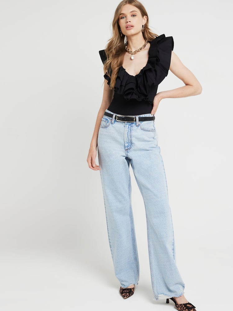 River Island Black Frill Wrap Bodies - Image 1 of 4