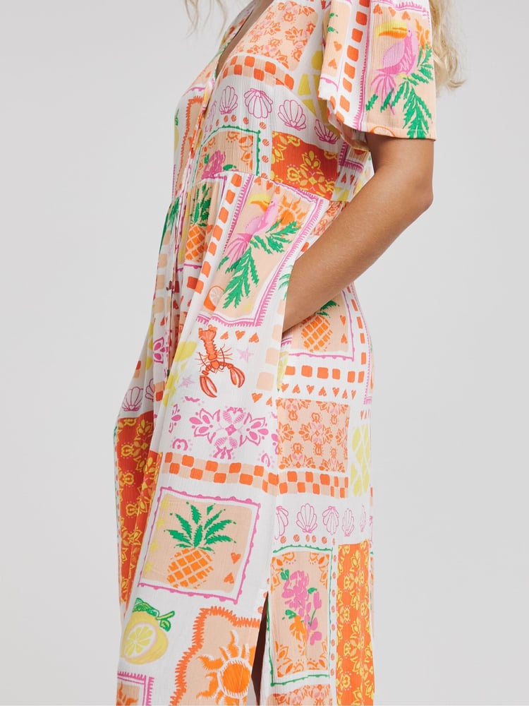 Simply Be Multi Crinkle Button Through Maxi Dress - Image 4 of 4