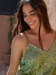 Threadbare Green Party Sequin V-Neck Cami Vest Top - Image 4 of 4