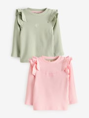 River Island Pink River Island Girls Rib Tops 2 Pack - Image 1 of 3