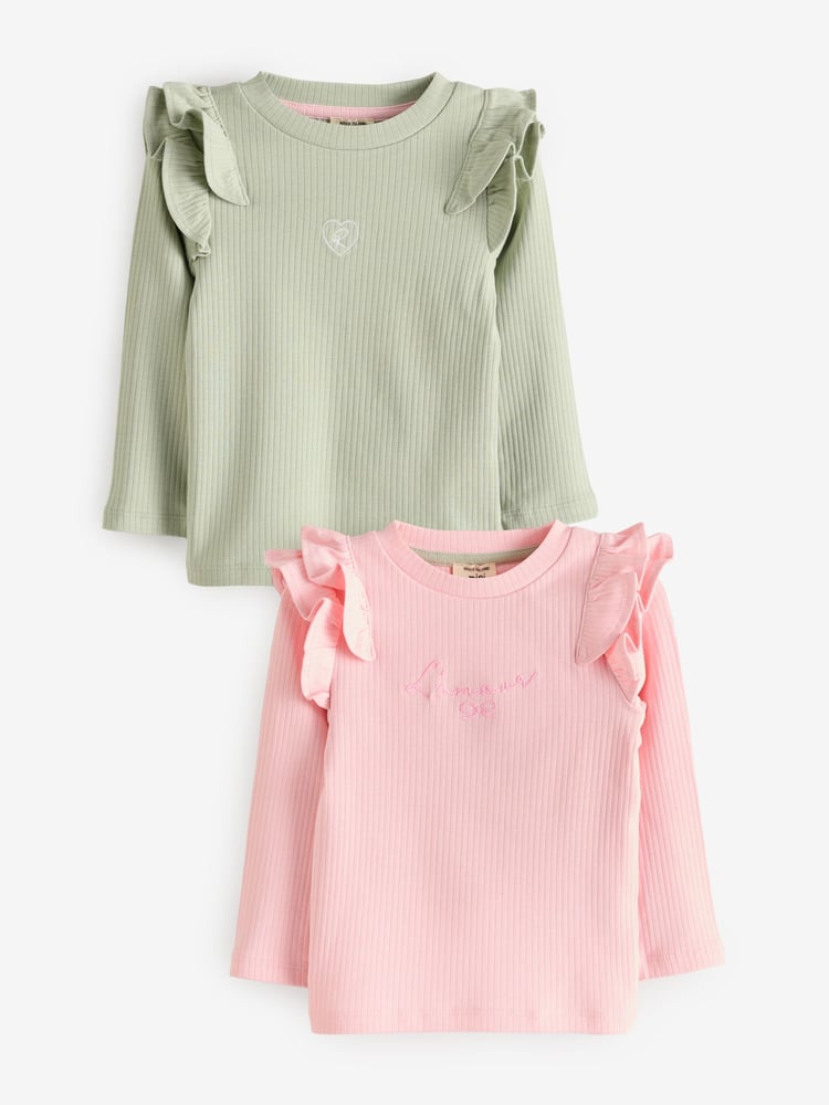 River Island Pink River Island Girls Rib Tops 2 Pack - Image 1 of 3
