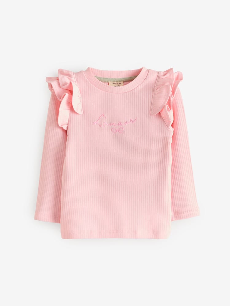 River Island Pink River Island Girls Rib Tops 2 Pack - Image 2 of 3