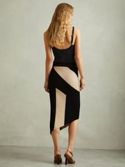 Reiss Black/Camel Jess Knitted Colourblock Asymmetric Midi Skirt - Image 5 of 6