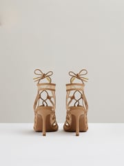 Reiss Neutral Kimberly Mesh Leather Strappy Heels - Image 5 of 5