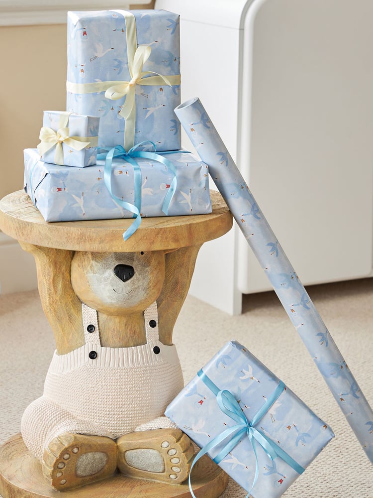 Blue Baby Boy Stork 10 Metre Wrapping Paper - Image 1 of 4