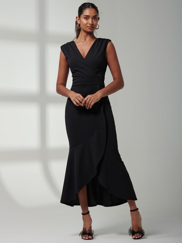 Jolie Moi Black Mabruka Frill Fishtail Maxi Dress - Image 1 of 6