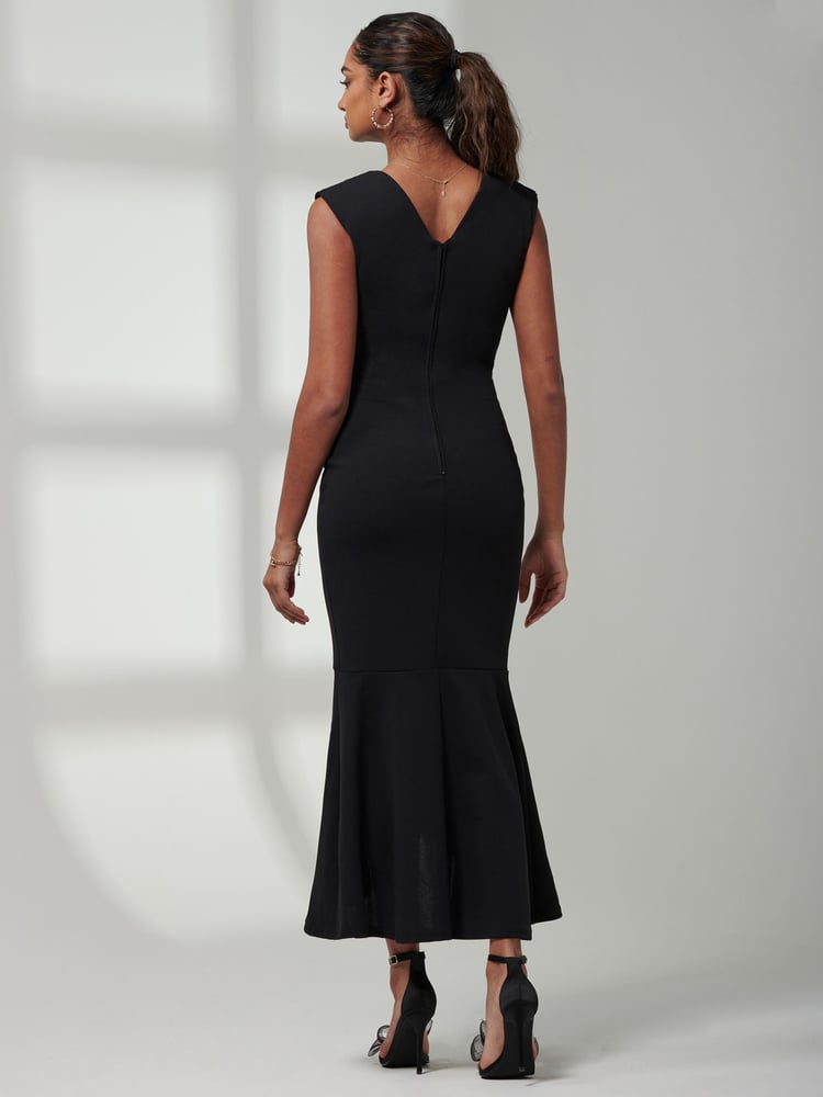 Jolie Moi Black Mabruka Frill Fishtail Maxi Dress - Image 2 of 6