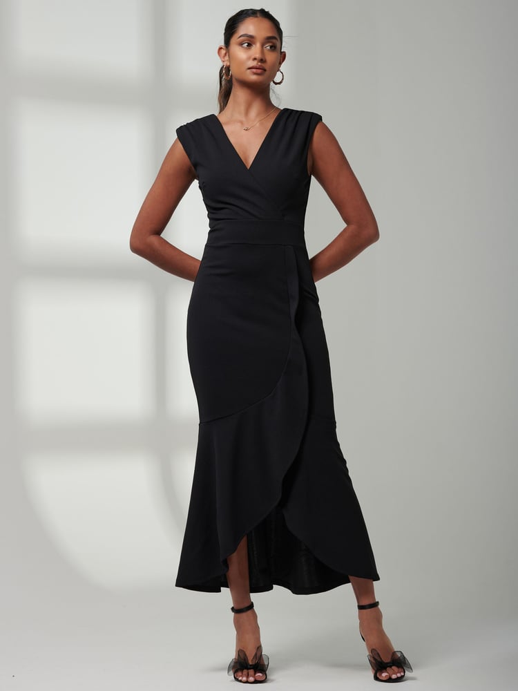 Jolie Moi Black Mabruka Frill Fishtail Maxi Dress - Image 6 of 6