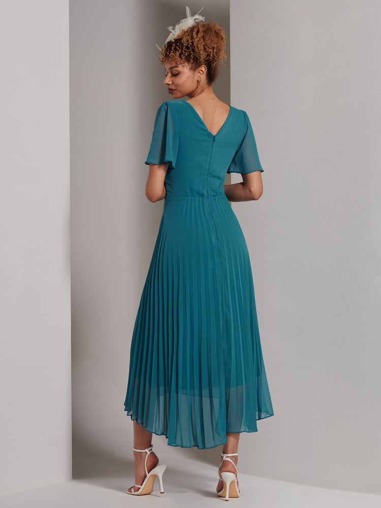 Jolie Moi Teal Blue Elene Pleated High Low Chiffon Maxi Dress - Image 2 of 6