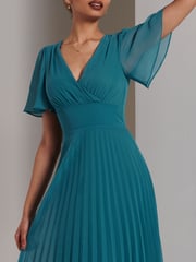 Jolie Moi Teal Blue Elene Pleated High Low Chiffon Maxi Dress - Image 3 of 6