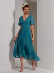 Jolie Moi Teal Blue Elene Pleated High Low Chiffon Maxi Dress - Image 5 of 6