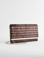 Chocolate Brown Sequin Clutch Bag With Detachable Cross-Body Chain - Image 1 of 5