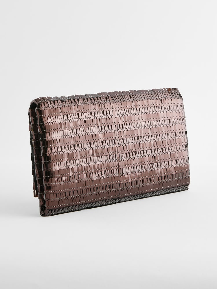 Chocolate Brown Sequin Clutch Bag With Detachable Cross-Body Chain - Image 2 of 5