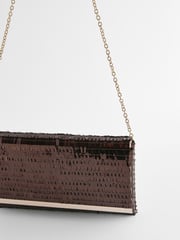 Chocolate Brown Sequin Clutch Bag With Detachable Cross-Body Chain - Image 4 of 5