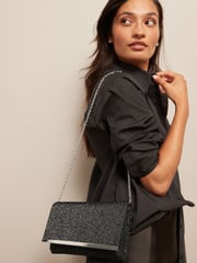 Black Sparkle Clutch Bag With Detachable Cross-Body Chain - Image 2 of 9