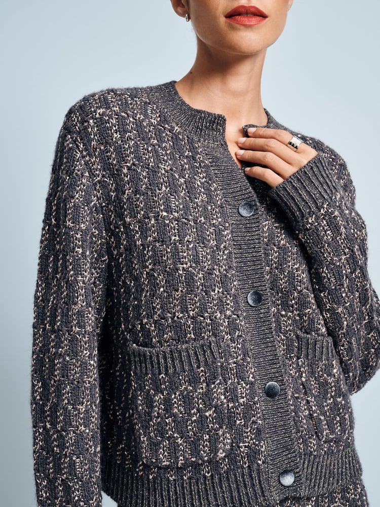 Grey Charcoal Co-ord Sparkle Pattern Knitted Cardigan - Image 5 of 5