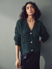 Dark Green Sparkle Tinsel Knitted Cardigan - Image 1 of 8