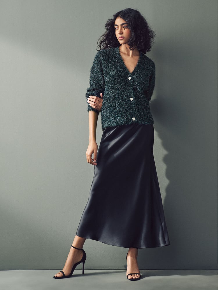 Dark Green Sparkle Tinsel Knitted Cardigan - Image 2 of 8