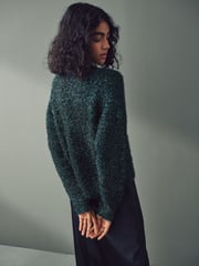 Dark Green Sparkle Tinsel Knitted Cardigan - Image 3 of 8