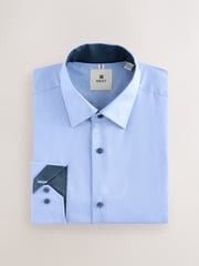 Blue Dobby Regular Fit 100% Cotton Textured Shirt - Image 5 of 7