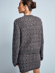 Grey Charcoal Co-ord Sparkle Patterned Knitted Mini Skirt - Image 4 of 5
