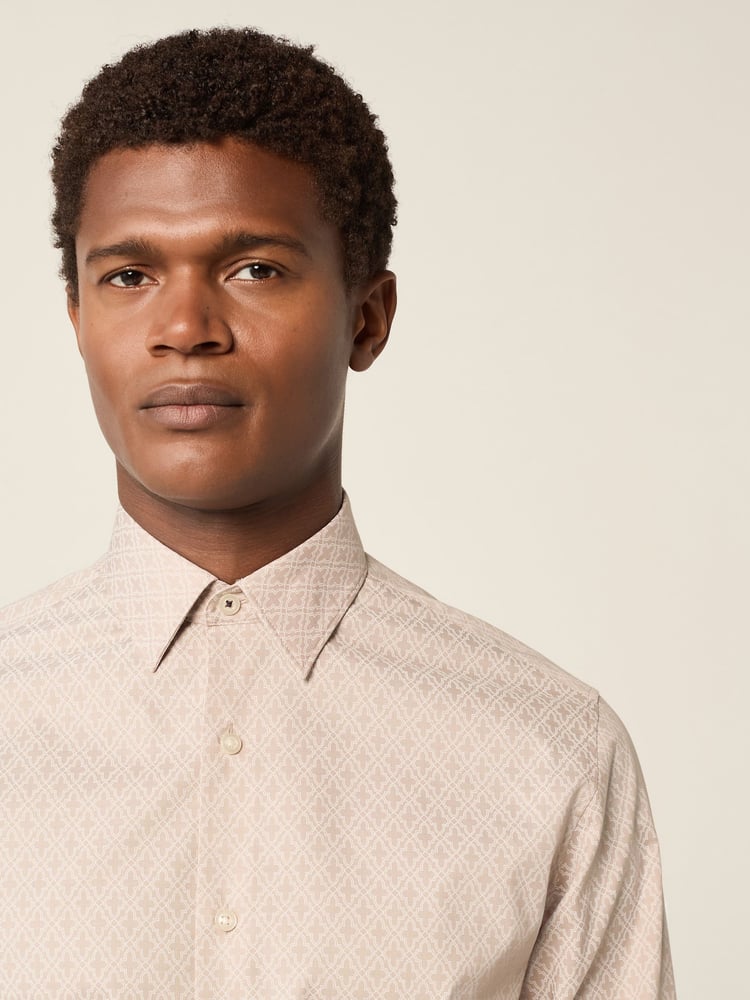 Neutral Tile Print Regular Fit Easy Care Oxford Shirt - Image 1 of 7