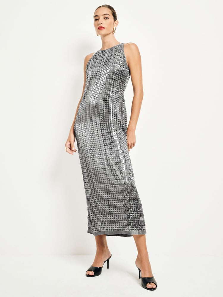 Silver Sequin Racer Midi Dress - Image 1 of 8