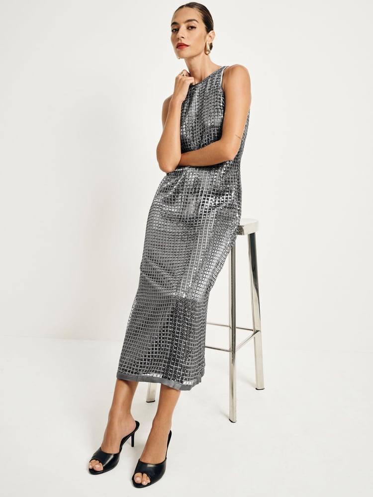Silver Sequin Racer Midi Dress - Image 2 of 8