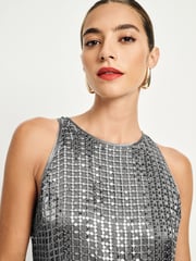 Silver Sequin Racer Midi Dress - Image 5 of 8