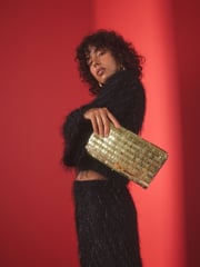 Gold Sequin Clutch Bag With Detachable Cross-Body Chain - Image 2 of 9