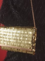 Gold Sequin Clutch Bag With Detachable Cross-Body Chain - Image 3 of 9