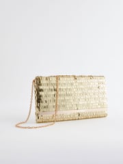 Gold Sequin Clutch Bag With Detachable Cross-Body Chain - Image 4 of 9