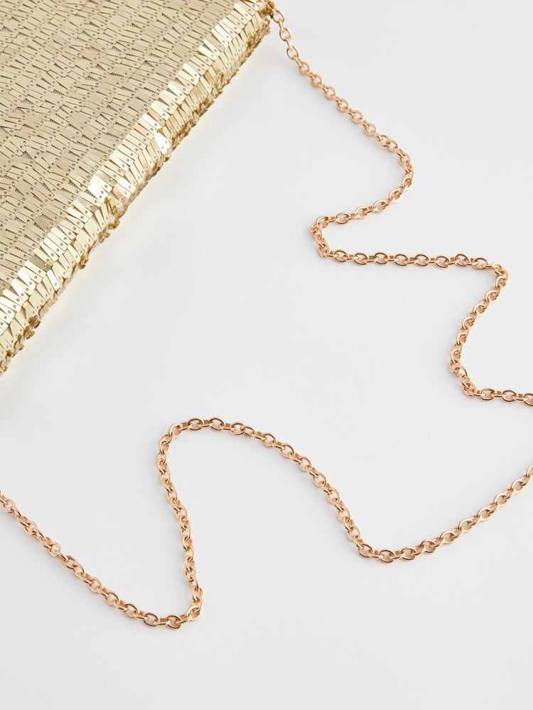 Gold Sequin Clutch Bag With Detachable Cross-Body Chain - Image 9 of 9 Gold Sequin Clutch Bag With Detachable Cross-Body Chain - Image 9 of 9