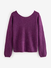 Red Burgundy Berry Sequin Embellished Sparkle Bow Back Knitted Jumper - Image 5 of 7