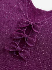 Red Burgundy Berry Sequin Embellished Sparkle Bow Back Knitted Jumper - Image 6 of 7