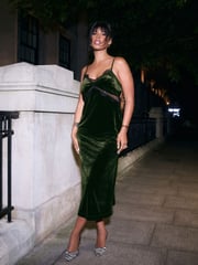 Olive Green Rochelle Velvet Lace Trim Cami Midi Dress - Image 1 of 8