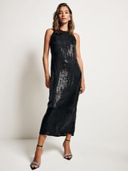 Black Sequin Racer Midi Dress - Image 1 of 8