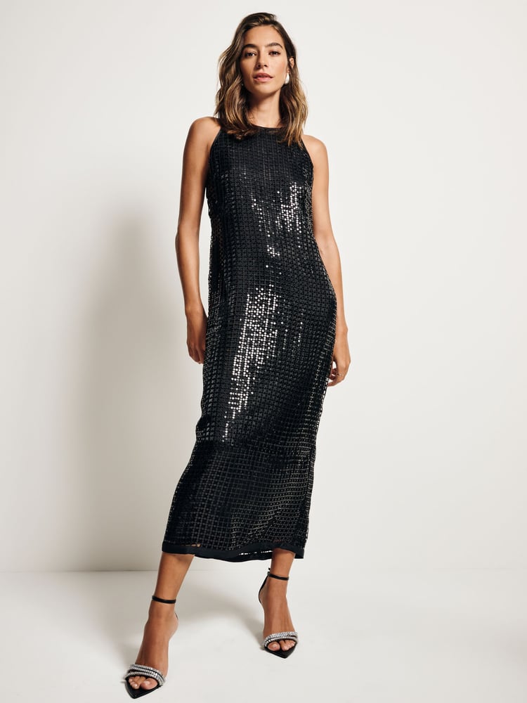 Black Sequin Racer Midi Dress - Image 1 of 8