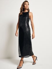 Black Sequin Racer Midi Dress - Image 2 of 8