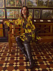 Yellow/Black Floral Kew Collection Floral Mesh Mini Dress - Image 2 of 4