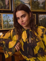 Yellow/Black Floral Kew Collection Floral Mesh Mini Dress - Image 4 of 4