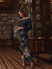 Black/Purple Floral Kew Collection Mesh Bardot Maxi Dress - Image 2 of 7