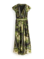 Kew Gardens Green Floral Pleated Mesh Print V-Neck Occasion Midi Dress - Image 5 of 7