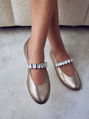 Gold Signature Leather Jewel Strap Mary Jane Shoes - Image 2 of 5