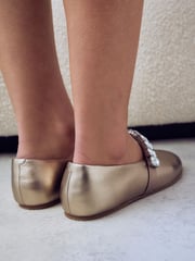 Gold Signature Leather Jewel Strap Mary Jane Shoes - Image 3 of 5